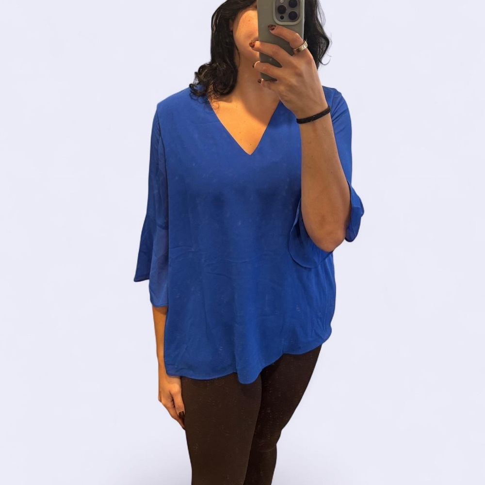 Calvin Klein Blue Chiffon V-Neck Blouse